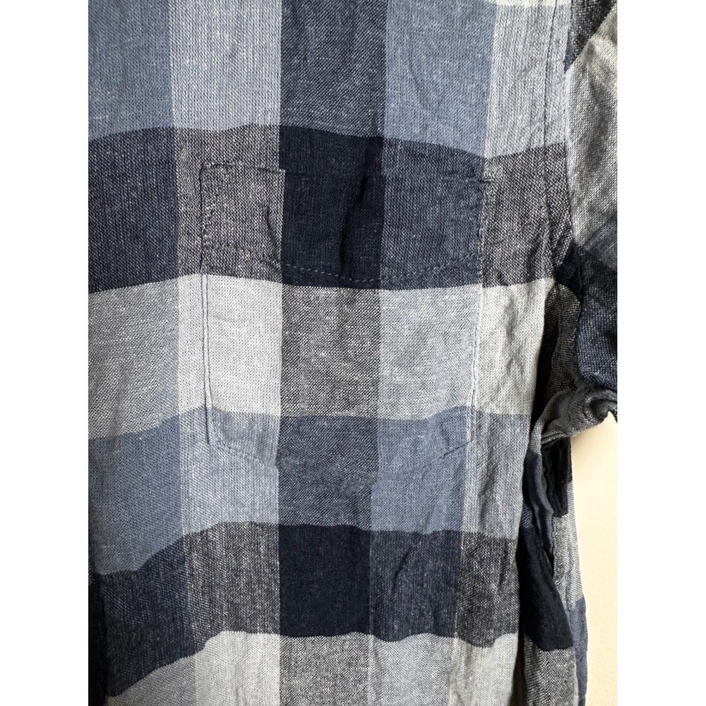 Ben Sherman Mens Blue Plaid Linen Blend Short Sleeve Button Down Shirt Medium - Picture 3 of 5
